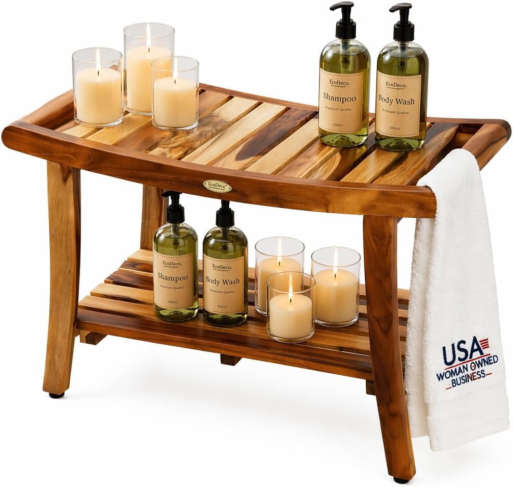Outdoor Furniture Teak - Ławka prysznicowa z drewna tekowego, stołek