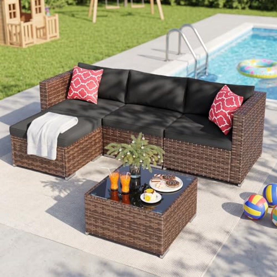 Outdoor Furniture Rattan - 5-częściowy zestaw mebli ogrodowych, sofa ogrodowa,