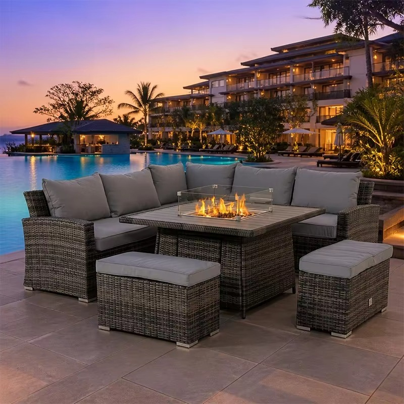 Outdoor Furniture Set With Fire Pit - Ognisko na taras, aluminiowa rama, wiklinowe