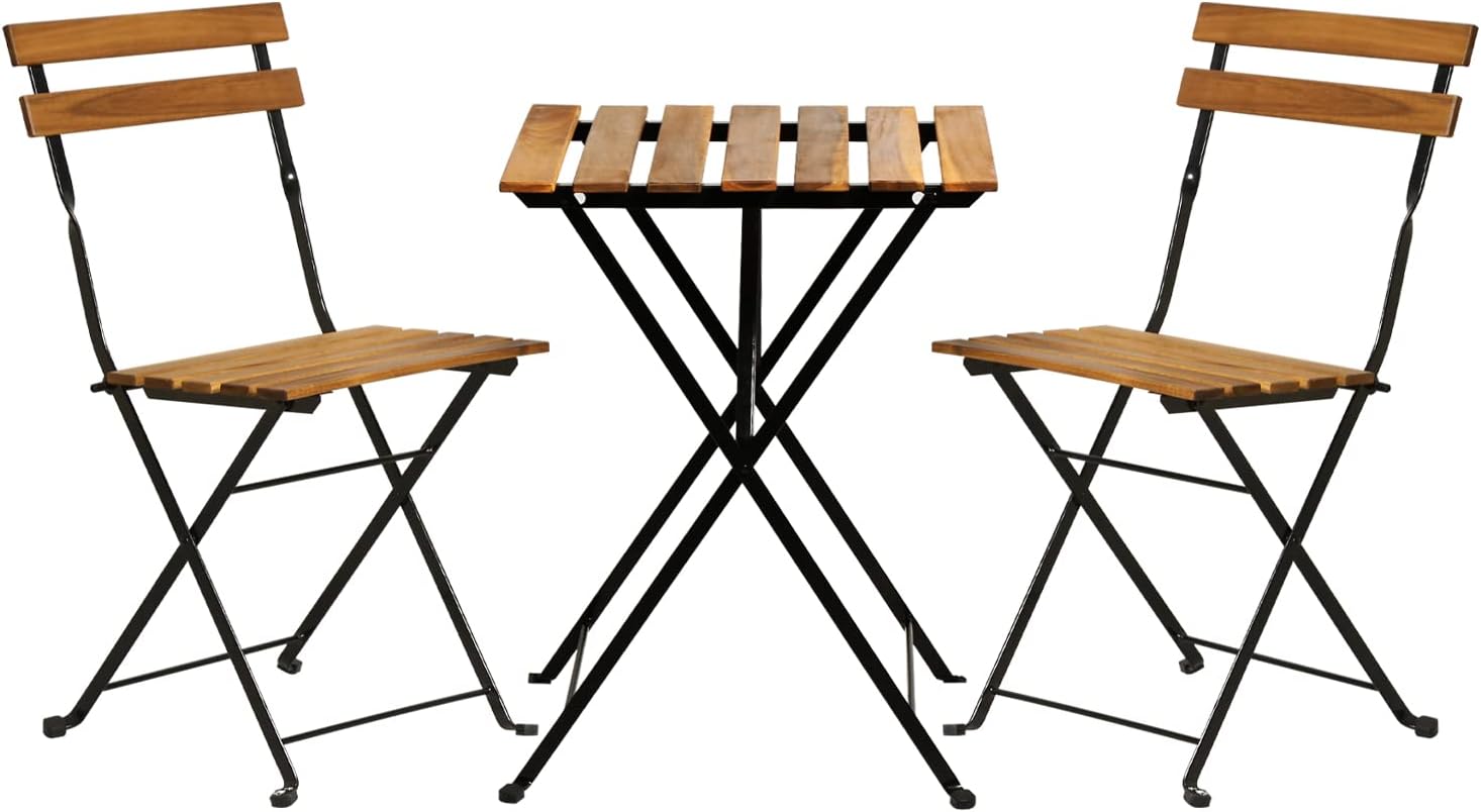 Outdoor Furniture Balcony - Naturalny drewniany 3-częściowy składany zestaw bistro