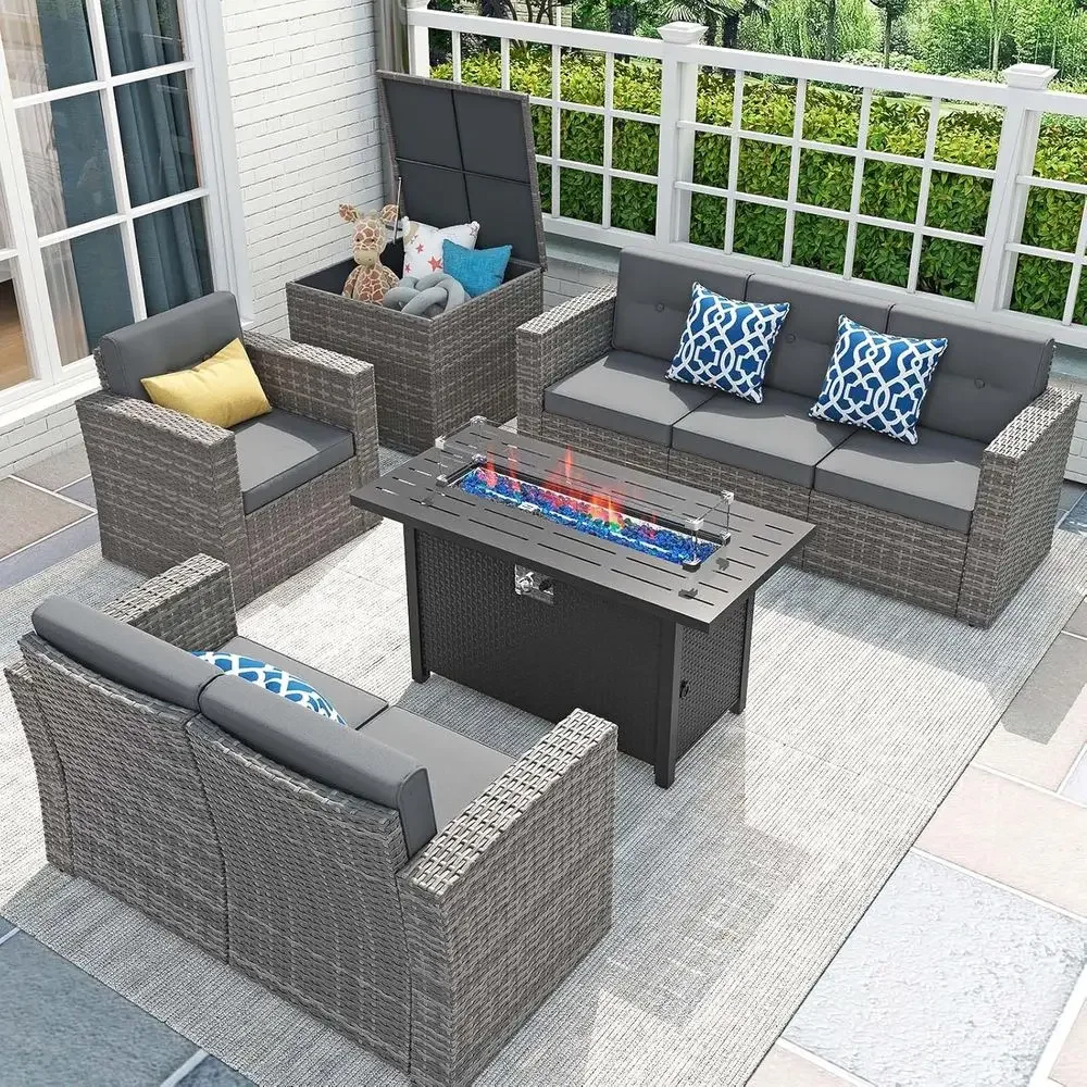 Outdoor Furniture Set With Fire Pit - 8-częściowy zestaw mebli ogrodowych z 45-calowym