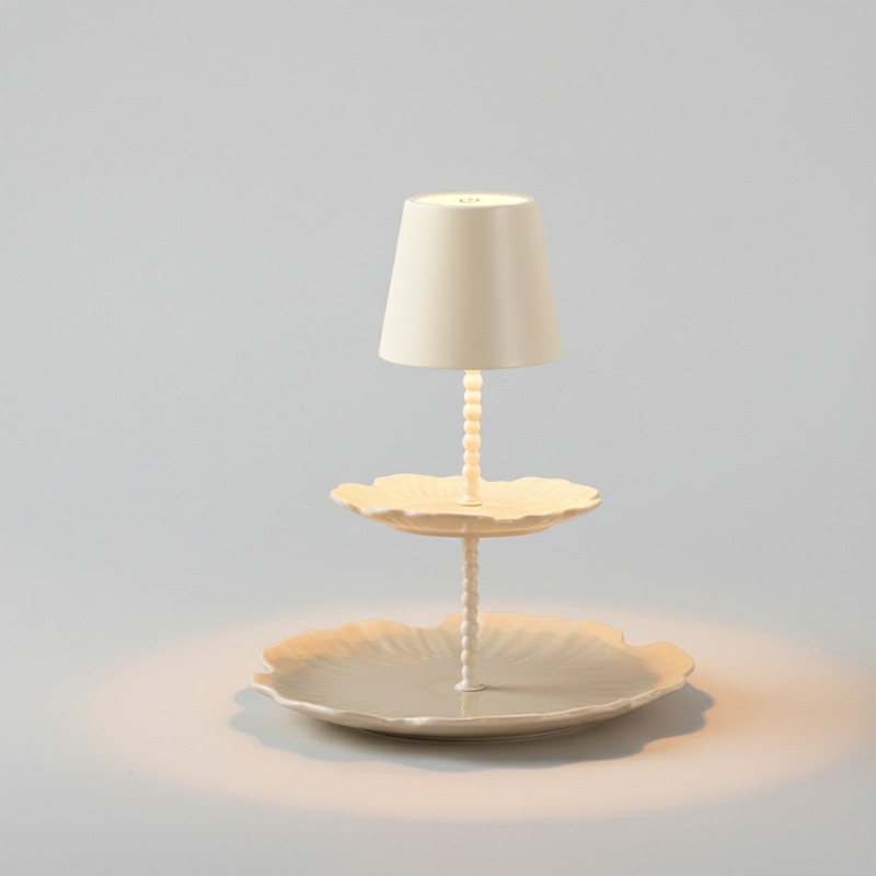 Outdoor Furniture Designer - Lampa Stołowa Panelowa Kremowo-Biała Ceramiczna Emaliowana