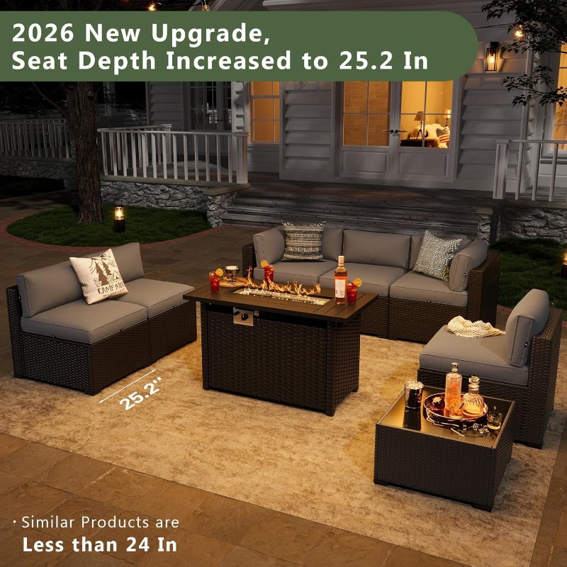 Outdoor Furniture Set With Fire Pit - Aoxun 8-częściowy zestaw mebli ogrodowych z