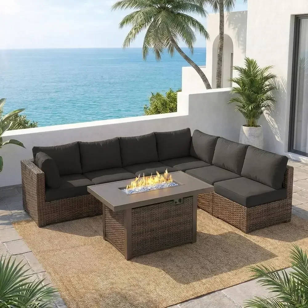 Outdoor Furniture Set With Fire Pit - 7-częściowy zestaw mebli ogrodowych z paleniskiem