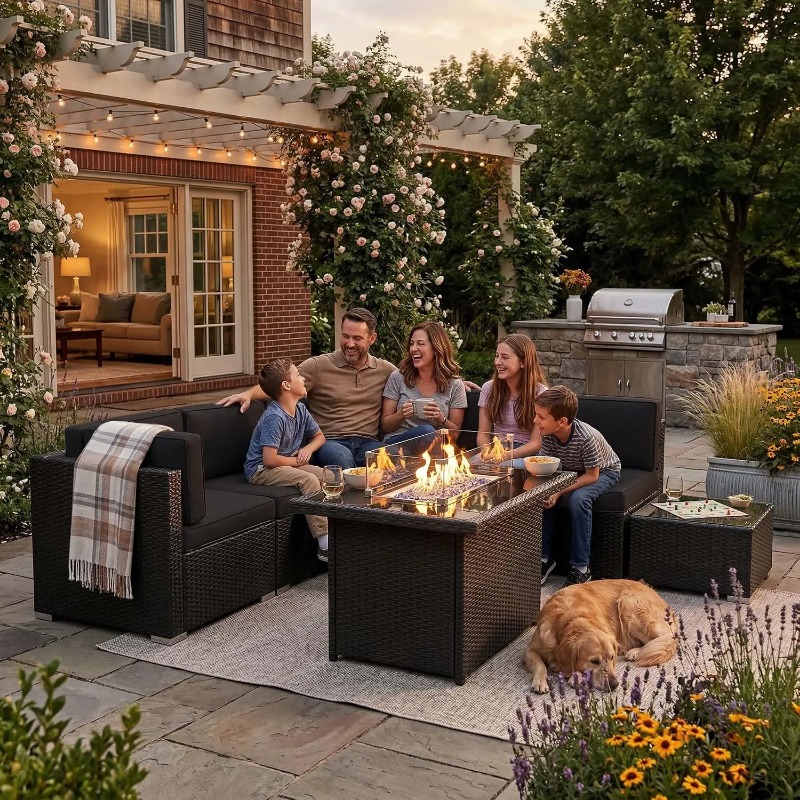 8-częściowy zestaw mebli ogrod – Outdoor Furniture Set With Fire Pit recenzja i cena