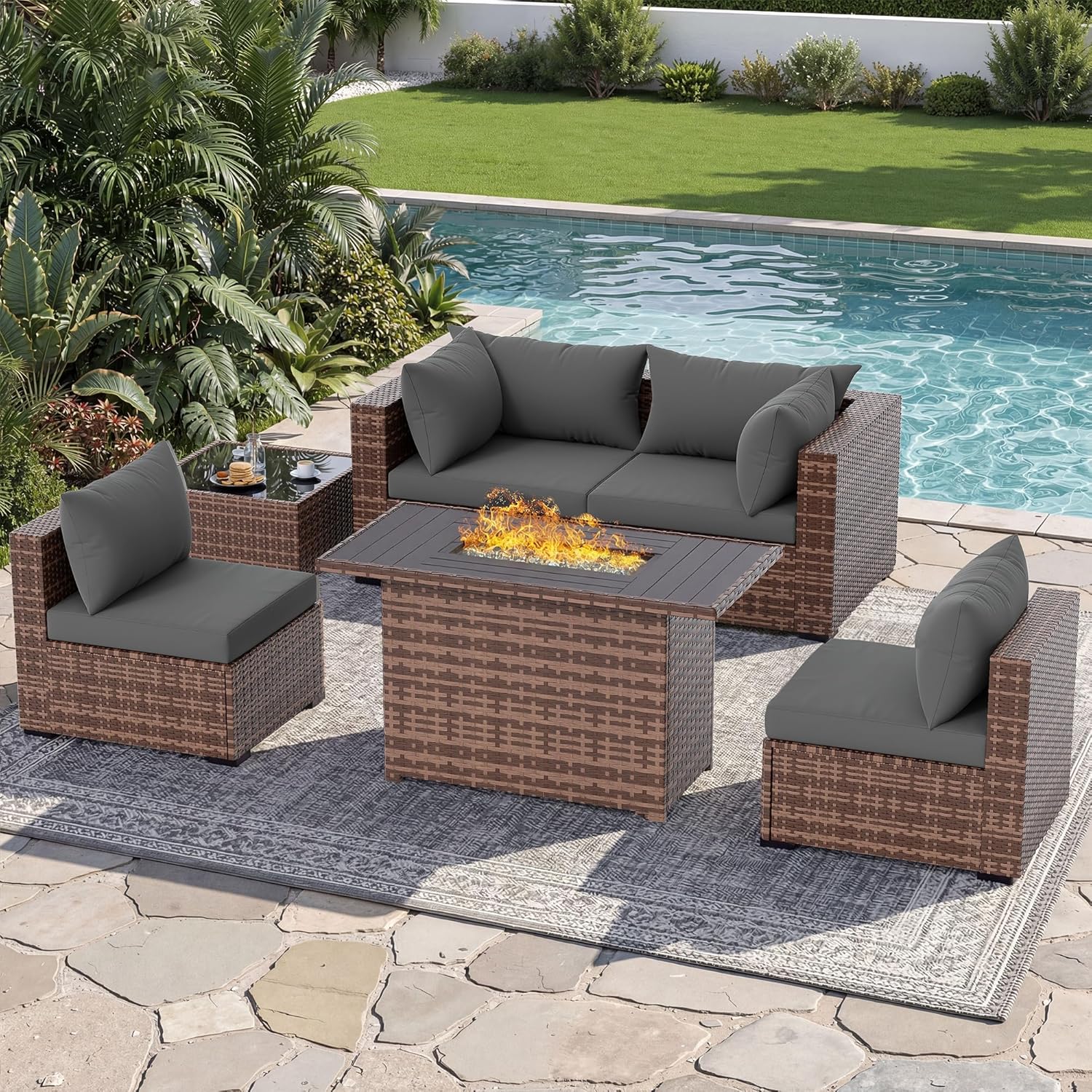 5-częściowy zestaw mebli ogrod – Outdoor Furniture Set With Fire Pit recenzja i cena