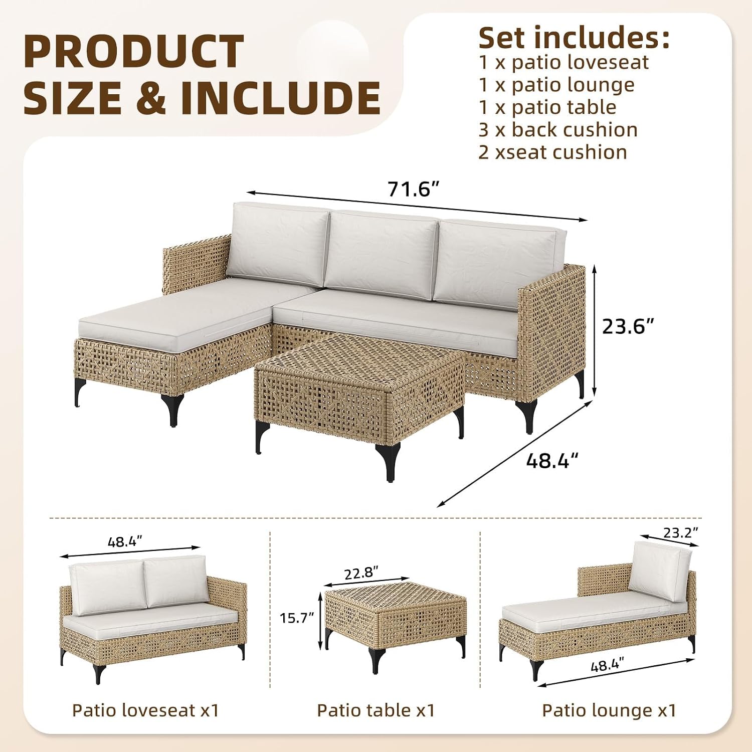 3-częściowy zestaw mebli ogrod – Outdoor Furniture Rattan recenzja i cena