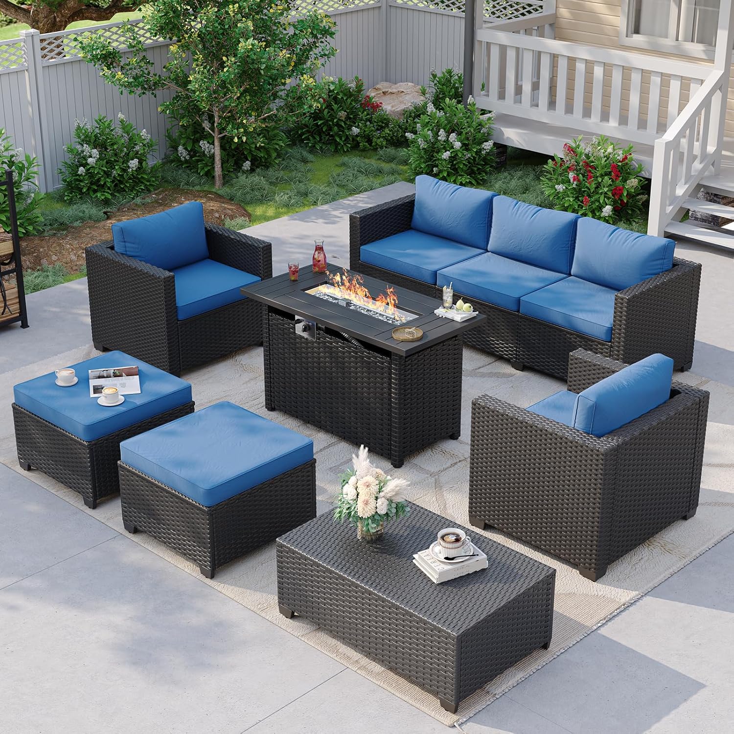 Granatowy narożnik ogrodowy z  – Outdoor Furniture Set With Fire Pit recenzja i cena